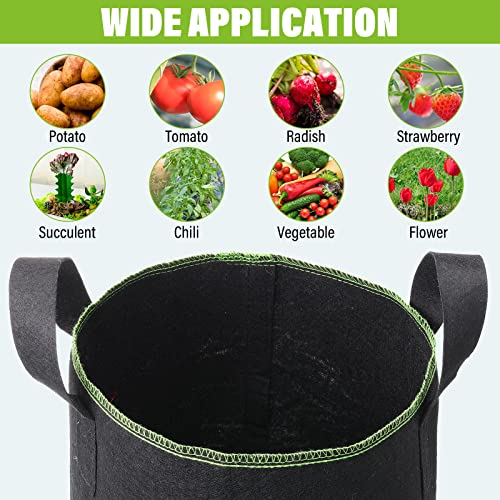 Mimorou 40 Pack 5 Gallon Fabric Grow Bags Nonwoven Aeration Fabric Pots with Handles Heavy Duty Thickened Aeration Container for Garden and Planting Vegetable Flowers, Black with Green, Black,green