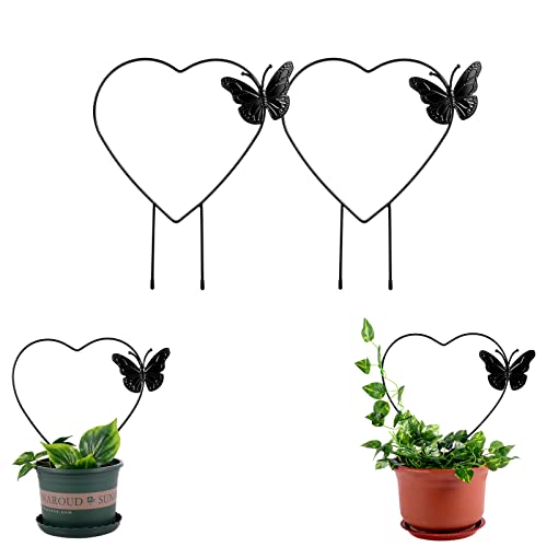 Potted Plants Support, Love Heart Backdrop Stand, 2 Pack Black Iron Garden Trellis for Climbing Plants, Garden Stem Stalks Vines, Garden Decoration