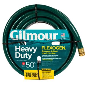 Gilmour 843501-1001 Flexogen Heavy Duty Watering Garden Hose 3/4in x 50 Feet, Green