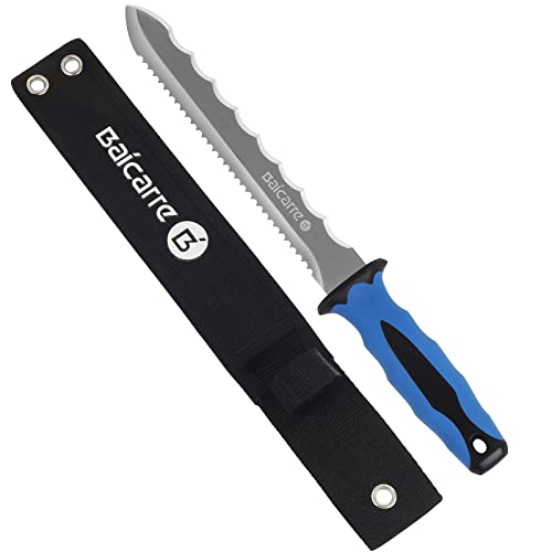 Baicarre Stainless Steel Garden Knife with 7.8" Blade and New Blue Handle, Double Side Utility Sod Cutter Lawn Repair Garden Knife with Nylon Sheath