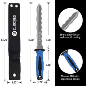 Baicarre Stainless Steel Garden Knife with 7.8" Blade and New Blue Handle, Double Side Utility Sod Cutter Lawn Repair Garden Knife with Nylon Sheath