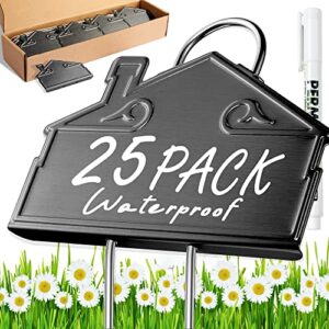 metal plant labels – 25 pack weatherproof garden plant markers, reusable outdoor plant label stakes for herb flowers vegetables seedlings with a pen, height 11″, label area 3.2″ x 1.2″ – black
