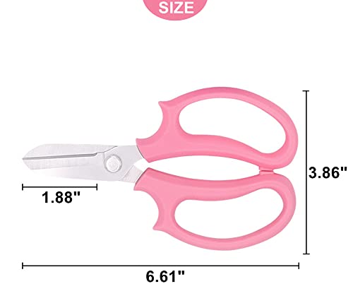 RUNGANG Floral Shears, Premium Stainless Steel Garden Pruning Shears Floral Fruits Leaf Scissors, Comfortable Hand Pruner Snip Trimming Tool for Gardening Flower Arrangement - Pink