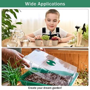 Hahood 6 Sets Cells Seed Starter Tray Kit with Humidity Dome and Base Seed Starter Peat Pots Germination Trays Including Plastic Plant Growing Trays for Indoor Outdoor Gardening, Green