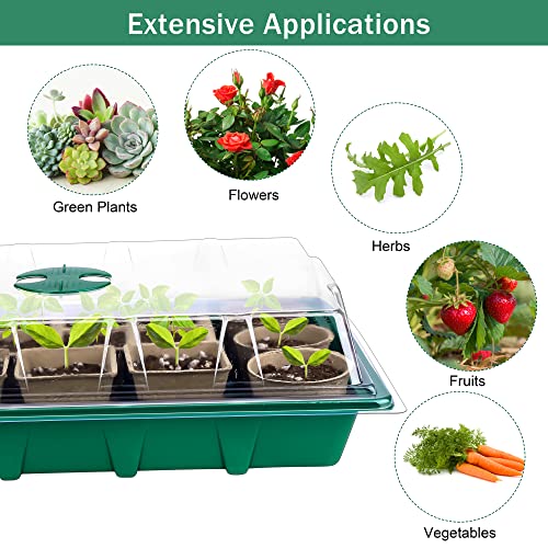 Hahood 6 Sets Cells Seed Starter Tray Kit with Humidity Dome and Base Seed Starter Peat Pots Germination Trays Including Plastic Plant Growing Trays for Indoor Outdoor Gardening, Green