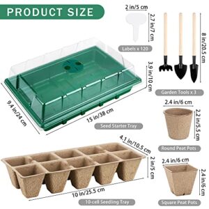 Hahood 6 Sets Cells Seed Starter Tray Kit with Humidity Dome and Base Seed Starter Peat Pots Germination Trays Including Plastic Plant Growing Trays for Indoor Outdoor Gardening, Green