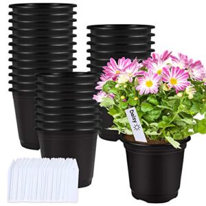 50 pcs 0.5 gallon black plastic plant nursery pots 6 inches seed starting pots containers with 50 labels