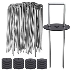 mysit 50 pack vapor barrier stakes with landscape staples gasket caps, 6 inch weed barrier stakes for moisture barriers crawlspace, garden ground staples for weed block landscaping lawn fence pins