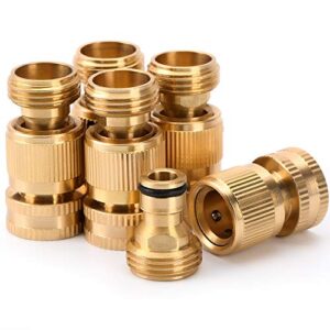 ADrivWell Garden Water Hose Quick Connectors 3/4 Inches Brass Easy Connect Hose Adapter(5 Sets of Male & Female Connector) with Extra Rubber Washers