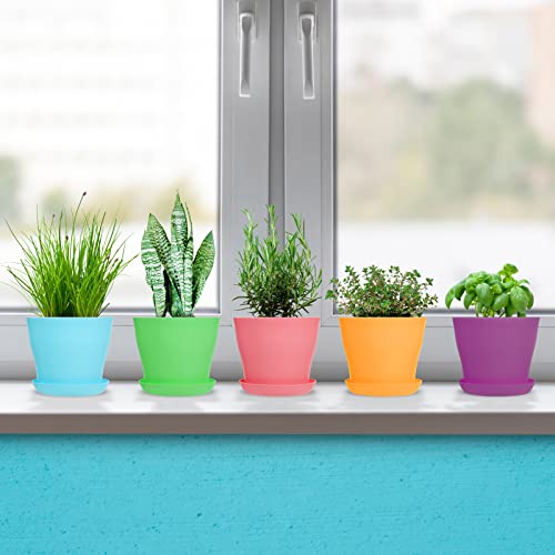 ruishetop 18 Pack 5.5 inch Plastic Flower Pot Indoor/Outdoor Decorative Plant Pots with Drainage Holes and Tray for Home Garden Plants Flowers Succulents Cactus (Colorful)