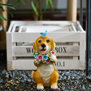 Pohabery Dog Garden Statue Dog Statue Solar Dog and Butterfly LED Lights Figurine Outdoor Decoration for Patio Yard Lawn