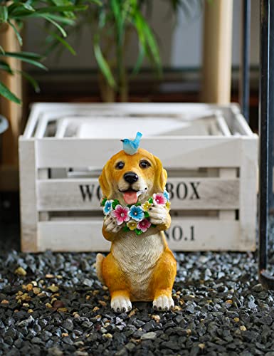 Pohabery Dog Garden Statue Dog Statue Solar Dog and Butterfly LED Lights Figurine Outdoor Decoration for Patio Yard Lawn