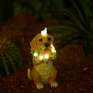 Pohabery Dog Garden Statue Dog Statue Solar Dog and Butterfly LED Lights Figurine Outdoor Decoration for Patio Yard Lawn