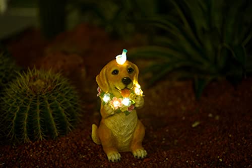Pohabery Dog Garden Statue Dog Statue Solar Dog and Butterfly LED Lights Figurine Outdoor Decoration for Patio Yard Lawn