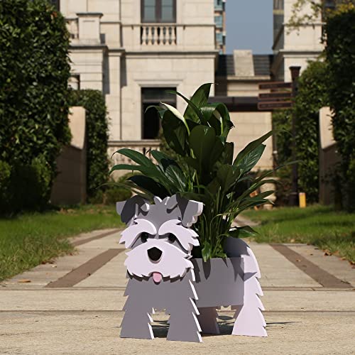 Fitcho Schnauzer Gifts for Women, Schnauzer Dog Planter Plant Pot, Cute Dog Flower Pot for Garden Decoration, Schnauzer Shape Plant Container Holder for Outdoor Indoor Stuff Gift Small Schnauzer Grey