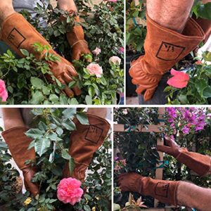 Rose Pruning Gloves, Leather Garden Gloves Long Gardening Gloves for Women and Men Rose Gloves Cut Proof Cowhide Suede Gauntlet Brown Garden Gloves Work Rose Gardening Gloves M