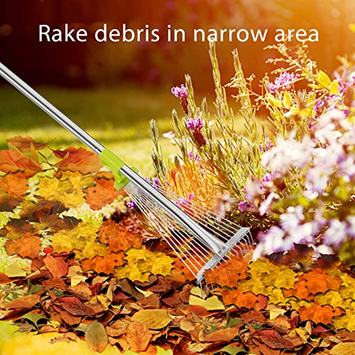 Adjustable Garden Leaf Rake 4.5ft, Collapsible Metal Yard Rake for Leaves with Expandable Head 7-16", Collect Loose Debris for Lawns Camping Shrubs and Rose Bushes Heavy Duty