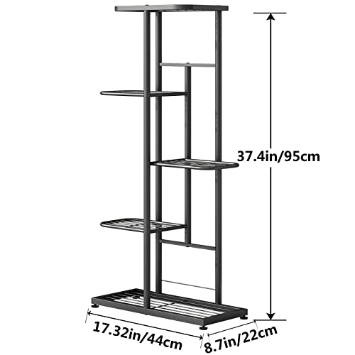 YIZAIJIA Plant Stand Metal 5 Tier 6 Potted Indoor Outdoor Multiple Flower Pot Holder Shelf Corner Planter Display Rack for Living Room Patio Garden Balcony (5 Tier 6 Potted, Dark Grey)