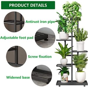 YIZAIJIA Plant Stand Metal 5 Tier 6 Potted Indoor Outdoor Multiple Flower Pot Holder Shelf Corner Planter Display Rack for Living Room Patio Garden Balcony (5 Tier 6 Potted, Dark Grey)