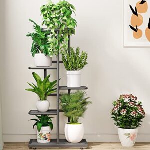 YIZAIJIA Plant Stand Metal 5 Tier 6 Potted Indoor Outdoor Multiple Flower Pot Holder Shelf Corner Planter Display Rack for Living Room Patio Garden Balcony (5 Tier 6 Potted, Dark Grey)