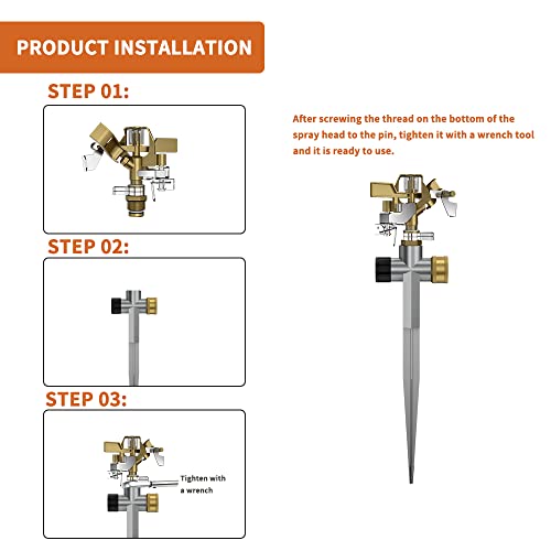 VLAY 1/2 Inch Heavy Duty Brass Impact Sprinkler with 0-360 Degree Adjustable Circular Cover Jet Pattern, Watering Sprinkler for Large Area Lawn, Garden and Yard Irrigation