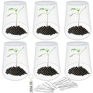 re goods chicken wire plant cover – 6 garden cloche baskets, cage protectors from animals and rabbits, includes 18 garden stakes and 10 waterproof labels (white)
