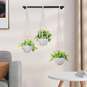 Lorbro Hanging Planter with 3 Macrame Plant Hanger, Wall/Window Plant Hanger with 3 Plants Pots, Hanging Plant Holder for Home Decor, Indoor Outdoor Herb Garden (Black)