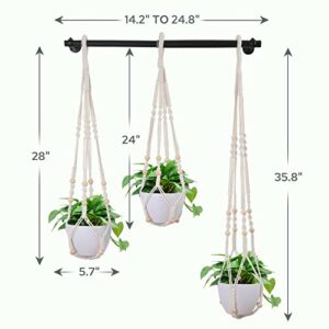 Lorbro Hanging Planter with 3 Macrame Plant Hanger, Wall/Window Plant Hanger with 3 Plants Pots, Hanging Plant Holder for Home Decor, Indoor Outdoor Herb Garden (Black)