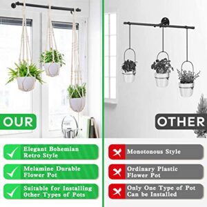 Lorbro Hanging Planter with 3 Macrame Plant Hanger, Wall/Window Plant Hanger with 3 Plants Pots, Hanging Plant Holder for Home Decor, Indoor Outdoor Herb Garden (Black)