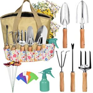 garden tools set 25pcs, gardening gifts for women, succulent tool rust-proof, heavy-duty hand tool kits with floral organizer bag