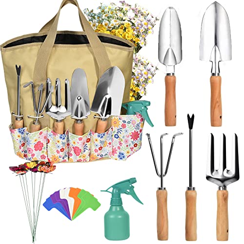 Garden Tools Set 25PCS, Gardening Gifts for Women, Succulent Tool Rust-Proof, Heavy-Duty Hand Tool Kits with Floral Organizer Bag