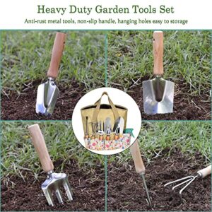 Garden Tools Set 25PCS, Gardening Gifts for Women, Succulent Tool Rust-Proof, Heavy-Duty Hand Tool Kits with Floral Organizer Bag