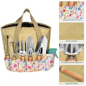 Garden Tools Set 25PCS, Gardening Gifts for Women, Succulent Tool Rust-Proof, Heavy-Duty Hand Tool Kits with Floral Organizer Bag