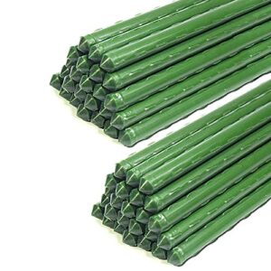 g-leaf sturdy metal garden stakes 4 ft plastic coated steel tube plant sticks for tomato,cucumber,strawberry, bean,tree,pack of 50