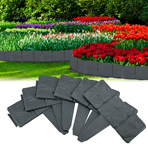 Garden Landscape Edging Borders, Plant Flower Edging for Landscaping, Plastic Interlocking Lawn Edging, Imitation Stone Landscape Border for DIY Outdoor Patio Balcony Yard Landscaping (20, Grey)