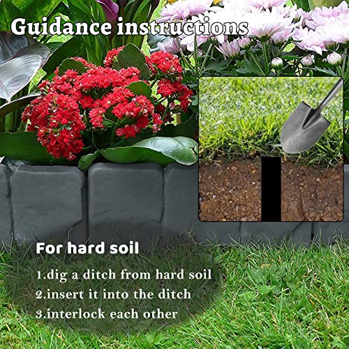 Garden Landscape Edging Borders, Plant Flower Edging for Landscaping, Plastic Interlocking Lawn Edging, Imitation Stone Landscape Border for DIY Outdoor Patio Balcony Yard Landscaping (20, Grey)