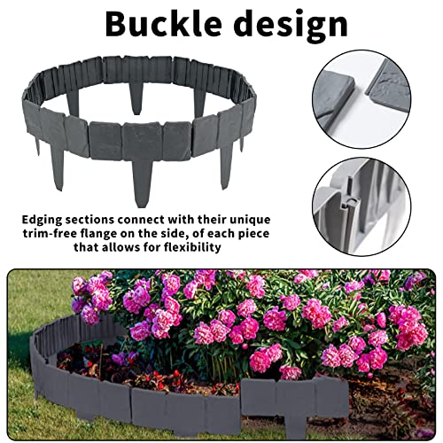 Garden Landscape Edging Borders, Plant Flower Edging for Landscaping, Plastic Interlocking Lawn Edging, Imitation Stone Landscape Border for DIY Outdoor Patio Balcony Yard Landscaping (20, Grey)