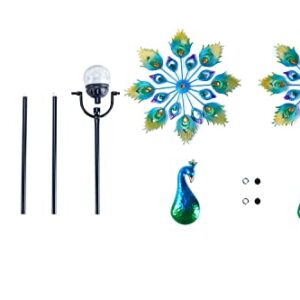 Foooqu Wind Spinner 15 inch Dia 64 inch Peacock Wind Outdoor Metal Garden Lawn Yard Patio Decoration Weather Vane for Garden