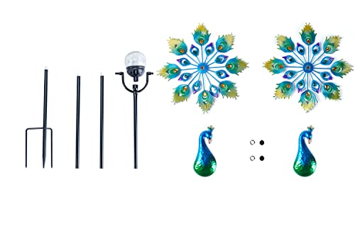 Foooqu Wind Spinner 15 inch Dia 64 inch Peacock Wind Outdoor Metal Garden Lawn Yard Patio Decoration Weather Vane for Garden