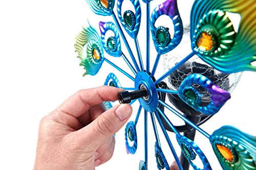 Foooqu Wind Spinner 15 inch Dia 64 inch Peacock Wind Outdoor Metal Garden Lawn Yard Patio Decoration Weather Vane for Garden