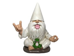 glitzglam rocker gnome george with zen frog – this garden gnome combines peace, tranquility and rock n roll for your fairy garden