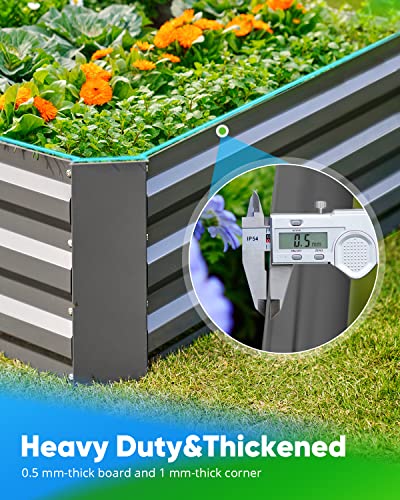 Quictent Galvanized Raised Garden Bed 8x4x1 Ft w/ 4 Tomato Cages Metal Planter Box Kit Planting Vegetables Fruits Herbs Flowers Bottomless Backyard Patio Weed Barrier Included Upgraded Wing Nuts