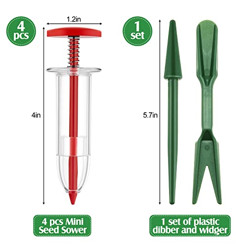 4 Pieces Mini Sowing Seed Dispenser Sower Small Seed Spreader with 2 Transplanting Tools Manual Handheld Seed Planter Mini Hand Spreader Garden Seed Planter for Carrot, Lettuce, Grass and Spinach Seed