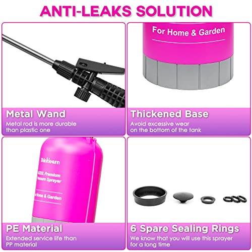 Pump Sprayer Set 1.35 Gallon, ThinkLearn Pressure Sprayer in Lawn & Garden, with Gloves, Measuring Cup and Spare Parts, Portable Hand Sprayer for Yard, Plant Water and Cleaning, 5L Pink