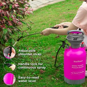 Pump Sprayer Set 1.35 Gallon, ThinkLearn Pressure Sprayer in Lawn & Garden, with Gloves, Measuring Cup and Spare Parts, Portable Hand Sprayer for Yard, Plant Water and Cleaning, 5L Pink