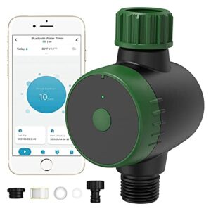 bluetooth sprinkler timer, single-outlet smart water timer green programmable hose timer with 3 irrigation mode of rain delay/ manual/automatic outdoor irrigation timer for lawn garden pool