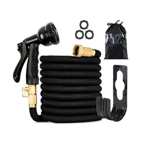 peisongfei garden expandable hose with 8 function hose nozzle, lightweight anti-kink flexible garden hoses, extra strength fabric with double latex core 50 ft, black