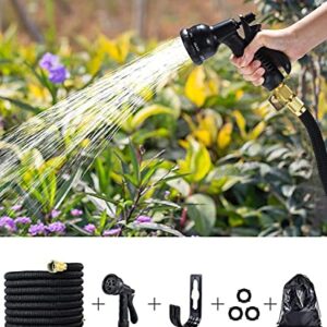 PEISONGFEI Garden Expandable Hose with 8 Function Hose Nozzle, Lightweight Anti-Kink Flexible Garden Hoses, Extra Strength Fabric with Double Latex Core 50 FT, Black