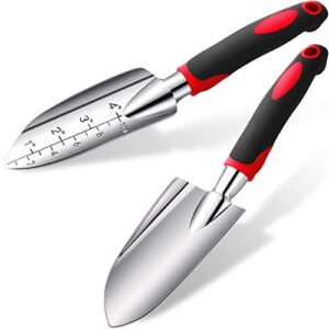 gardening shovel set, garden hand shovel garden trowel transplant trowel aluminum alloy planting tools with rubber handle for gardening, cultivating, gardening, planting supplies (red)