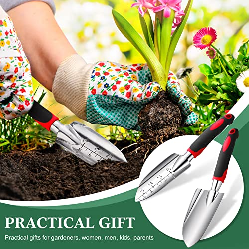 Gardening Shovel Set, Garden Hand Shovel Garden Trowel Transplant Trowel Aluminum Alloy Planting Tools with Rubber Handle for Gardening, Cultivating, Gardening, Planting Supplies (Red)